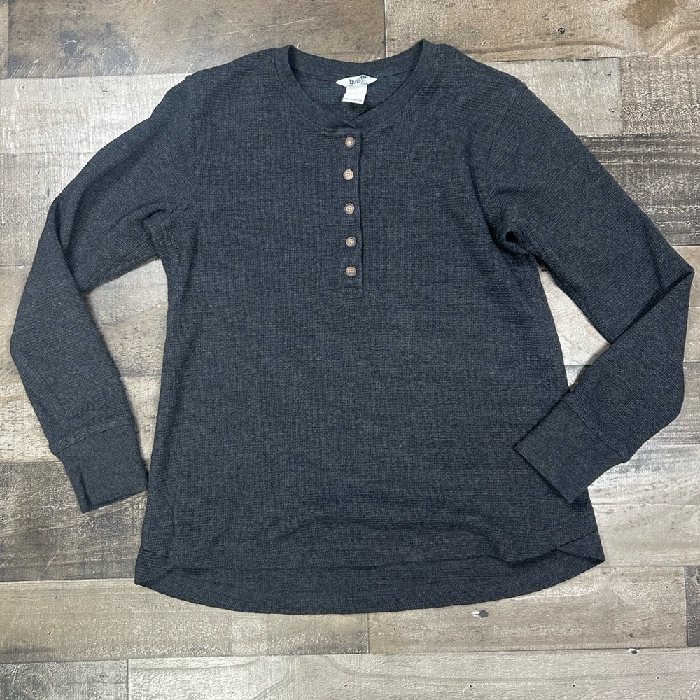 Duluth Trading Co Womens Gray Long Sleeve Henley T-Shirt Size Large